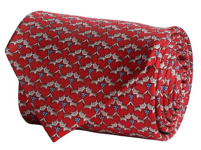 Corbata de seda con estampado de perros de Salvatore Ferragamo Roja  ref.601432