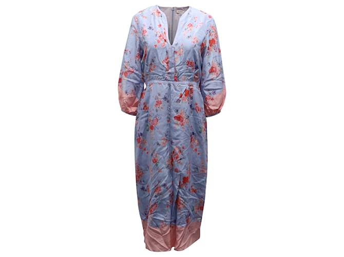 Vilshenko Floral Printed Long Sleeve Dress in Blue Silk  ref.601540