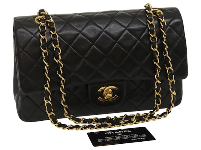 CHANEL Mini Matelasse Chain Flap Shoulder Bag Lamb Skin Black Gold Auth  29069A