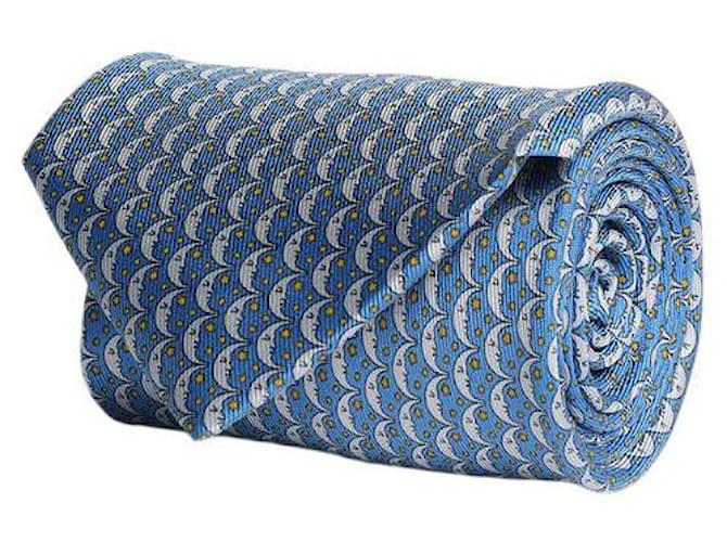 Cravate en soie à imprimé lune Salvatore Ferragamo Bleu  ref.601711