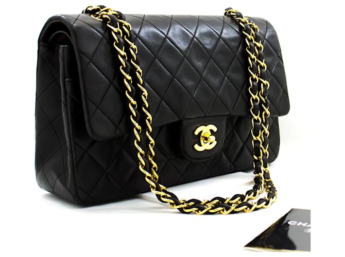 Chanel 2.55 Bolso de hombro mediano con cadena y solapa forrada Piel de cordero negra Negro Cuero  ref.601805