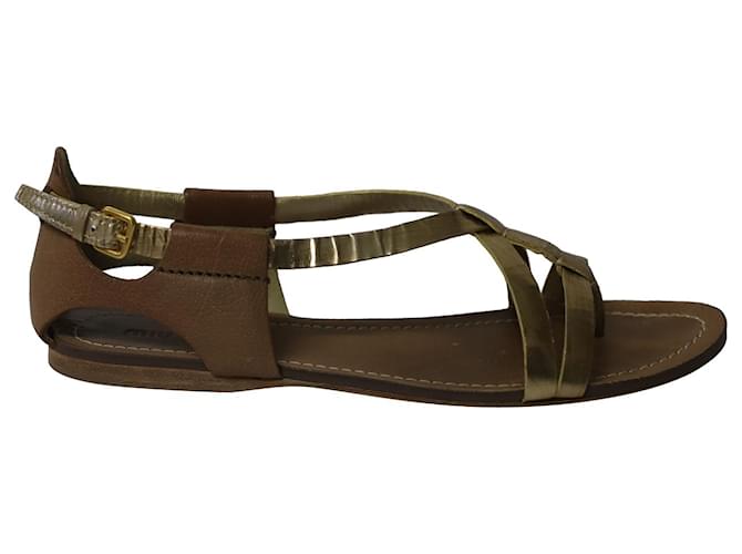 Miu Miu Gladiator Flat Sandals in Gold Leather Golden  ref.601895