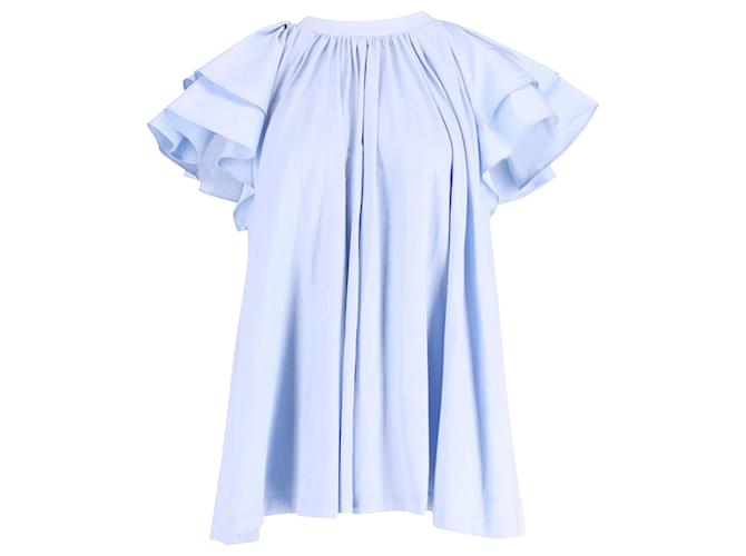 Blusa de manga con volante en algodón azul claro de Alexander McQueen  ref.601921