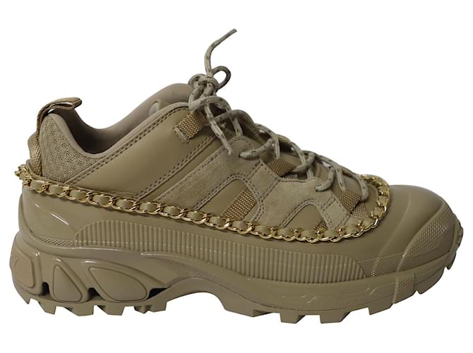 Burberry Gold Chain Arthur Sneakers in Khaki Leather Green  ref.602034