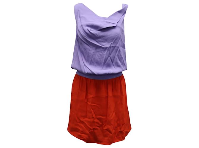 Diane Von Furstenberg Colorblock-Kleid mit Wasserfallausschnitt in Violett und Orange aus Viskose Lila Zellulosefaser  ref.602037