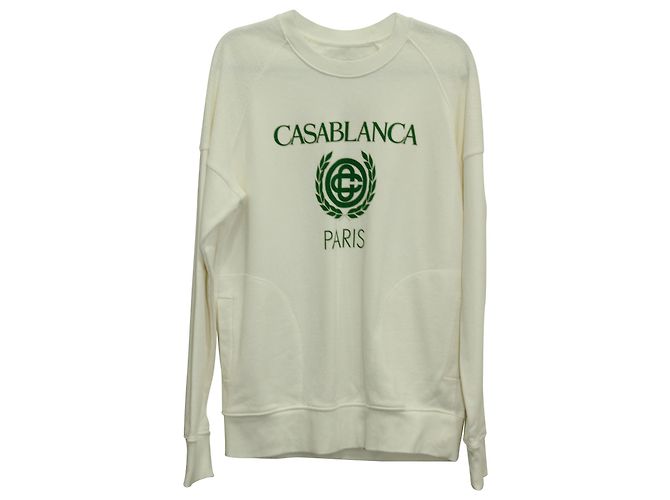 Casablanca Reverse Loopback Logo-Print Sweatshirt in White Cream Organic Cotton