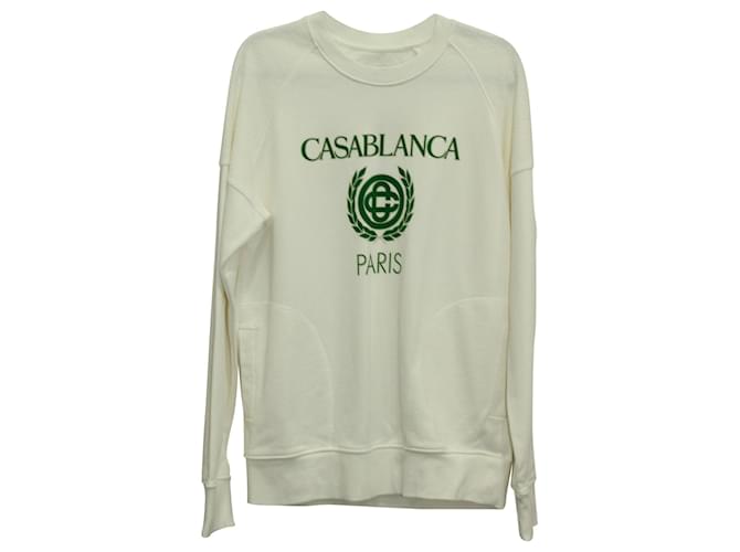Casablanca Reverse Loopback Logo-Print Sweatshirt aus weißer cremefarbener Bio-Baumwolle Roh  ref.602051