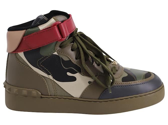 Valentino Camo Rockstud High Top Sneakers in Green Leather  ref.602061
