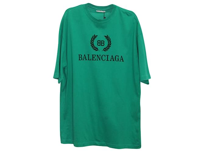 Balenciaga Logo Print T-shirt in Teal Cotton Green  ref.602090