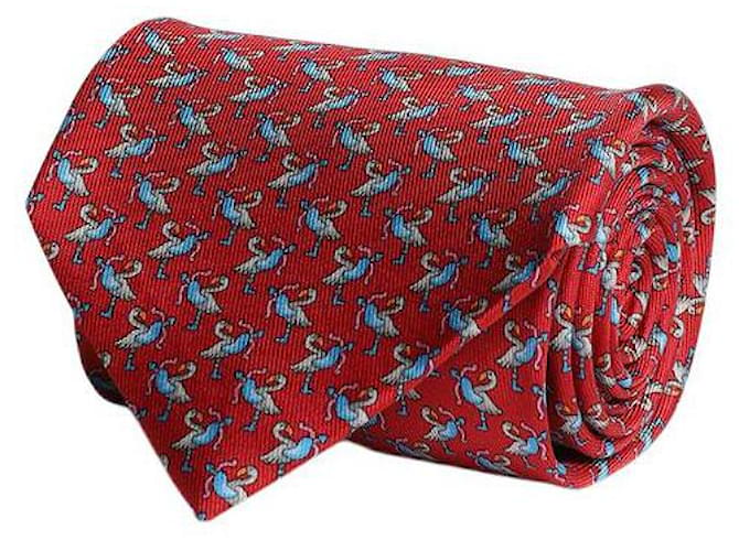 Salvatore Ferragamo Swan-Print Silk Necktie Red  ref.602103