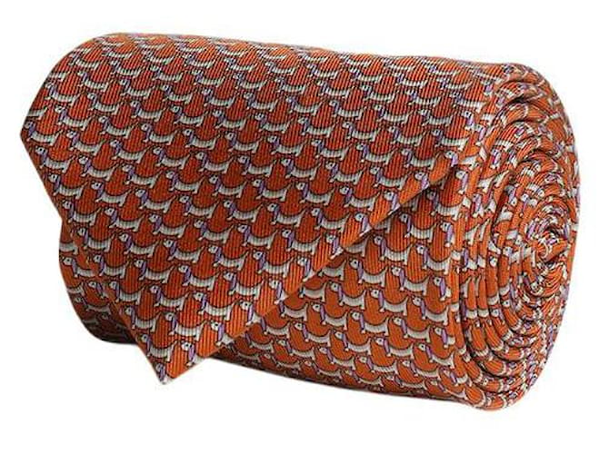 Salvatore Ferragamo Cravate en soie à imprimé chien Orange  ref.602107