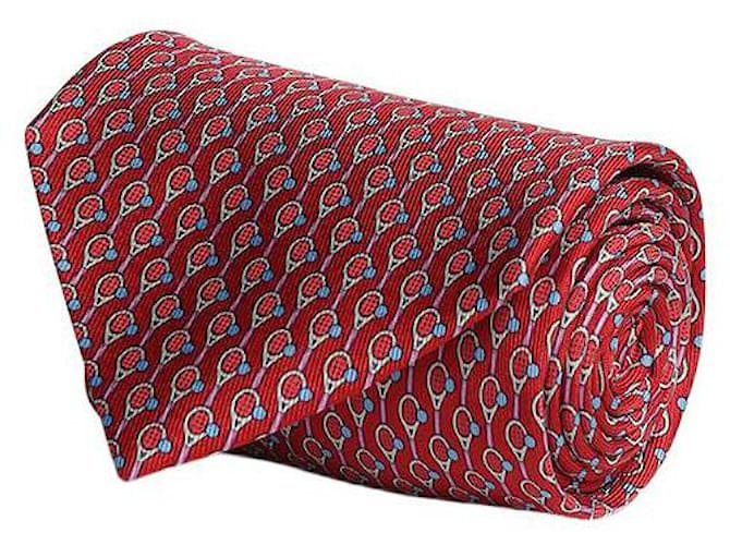 Salvatore Ferragamo Cravate en soie à imprimé tennis Rouge  ref.602167