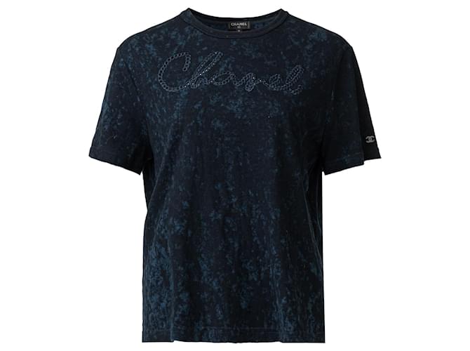 Chanel T-shirt con logo tie-dye Blu Cotone  ref.602177