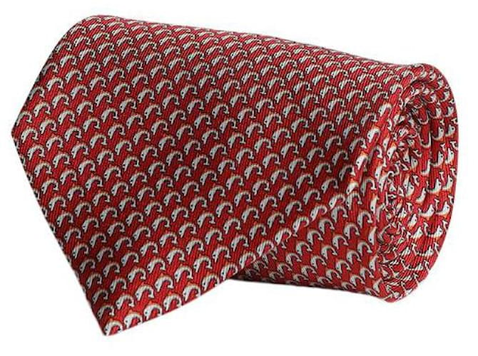 Salvatore Ferragamo Dolphin-Print Silk Necktie Red  ref.602179