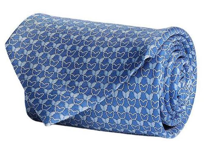 Salvatore Ferragamo Corbata de seda con estampado de mariposas Azul  ref.602187