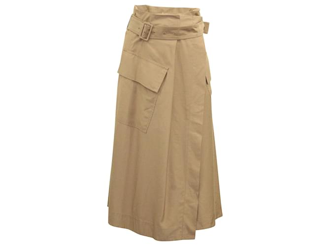 Vince High Rise Belted Midi Skirt in Brown Viscose  Cellulose fibre  ref.602271