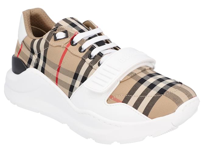 Burberry men regis sneaker in vintage check suede and leather mix Cotton  ref.602279