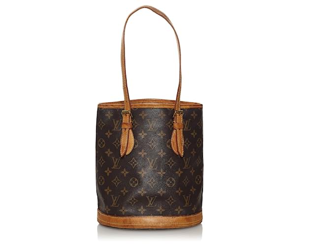 Bucket Petit seau marron Louis Vuitton avec monogramme Cuir Toile Veau façon poulain  ref.602492
