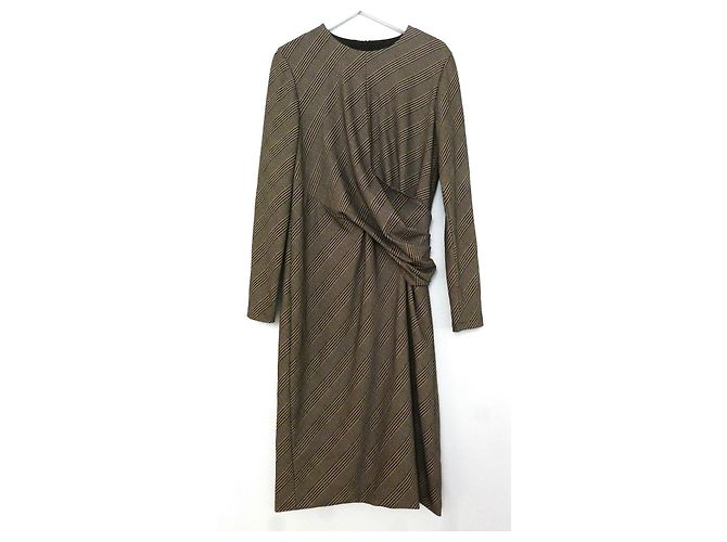 Autre Marque Silo10 Kariertes gerafftes Seitenkleid Braun