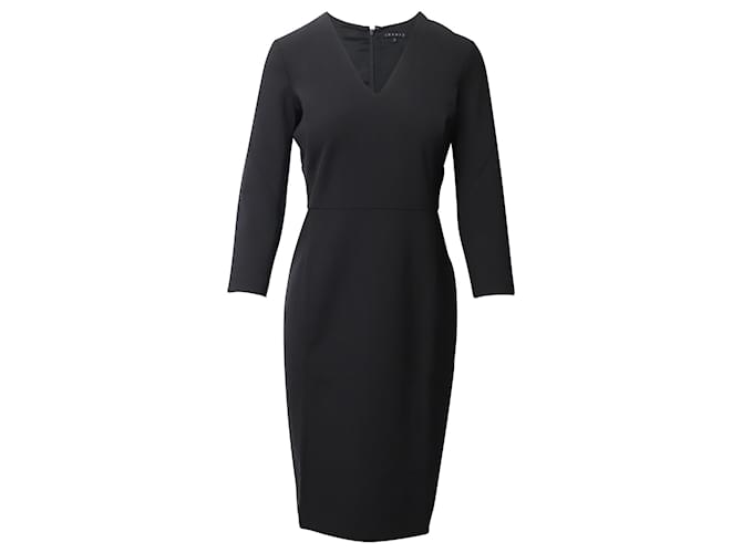 Theory Knee Length Dress with V-neck in Black Wool  ref.602640