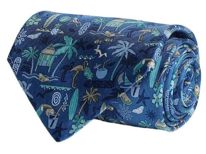 Cravatta in seta con stampa Paradise di Salvatore Ferragamo Blu  ref.602644