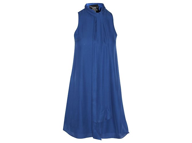 Alice + Olivia Cassidy – Minikleid mit Bindeausschnitt aus blauer Seide