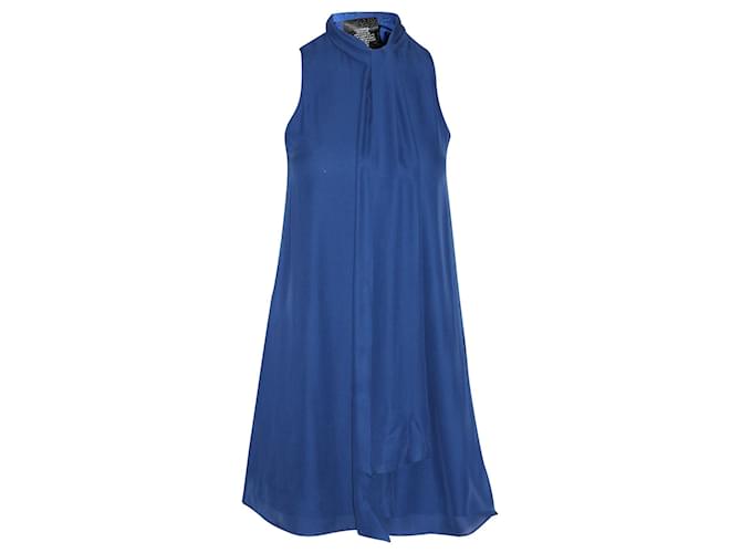 Alice + Olivia Cassidy Tie Neck Mini Dress in Blue Silk  ref.602681