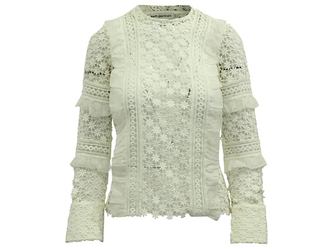 Self portrait Self-Portrait Lace Long Sleeve Blouse in White Polyester   ref.602689