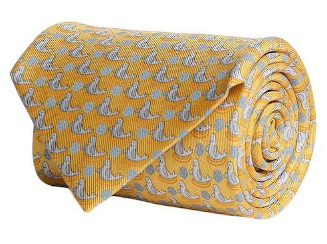 Corbata de seda con estampado de morsas de Salvatore Ferragamo Amarillo  ref.602958