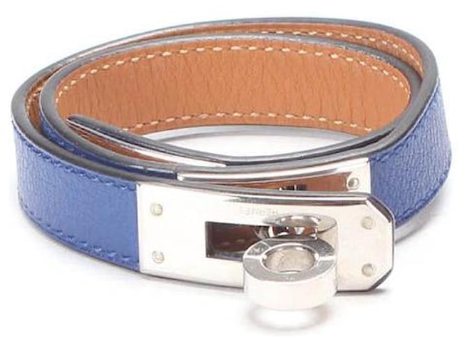 Hermès Bracelet tour doublé Kelly Cuir Veau façon poulain Bleu  ref.603143