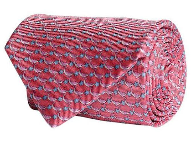 Salvatore Ferragamo Corbata de seda con estampado de delfines Rosa  ref.603157