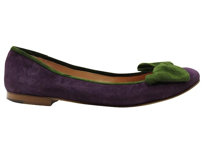 Kate Spade Purple Suede Ballerinas with Green Bow Leather  ref.603176