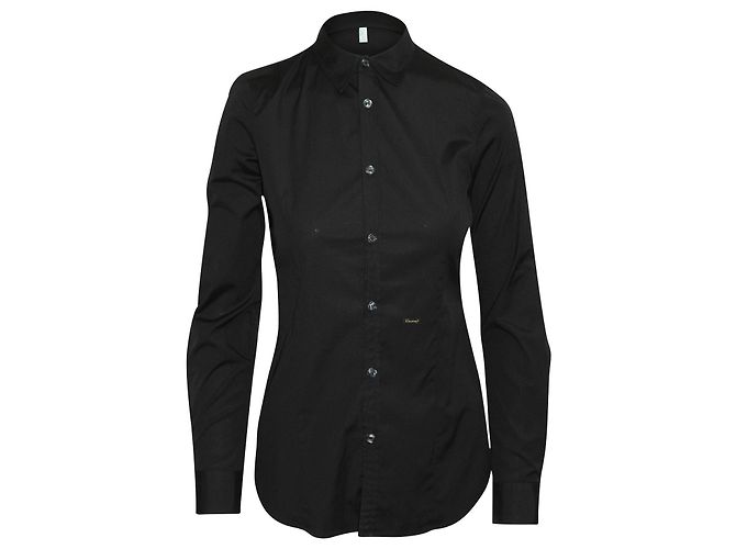 Dsquared2 Camisa de manga comprida com botão frontal em algodão preto