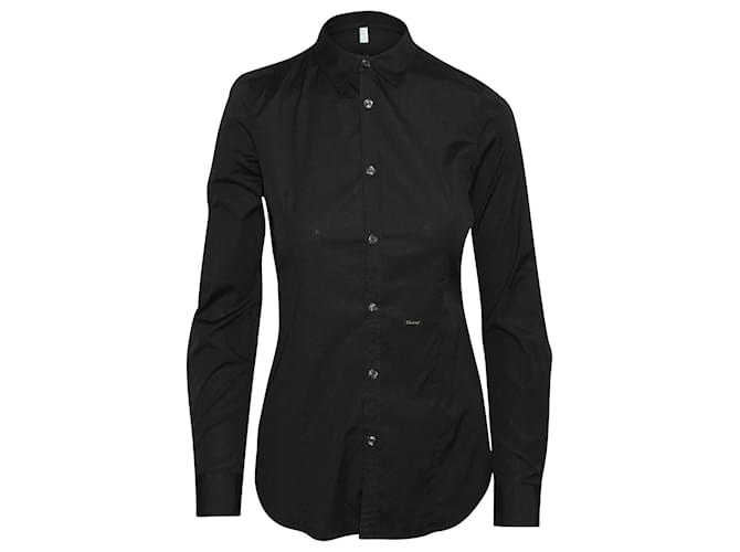 Dsquared2 Langarmhemd mit Knopfleiste vorne aus schwarzer Baumwolle  ref.603257