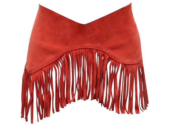 Jacquemus Fringe Belt in Red Suede