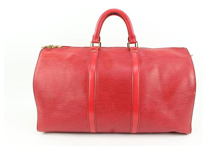 Louis Vuitton Keepall de cuero Epi rojo 50 Bolsa de lona  ref.603331