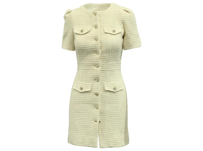 Maje Rillio Bouclé-Tweed-Kleid aus ecrufarbener Baumwolle Weiß Roh  ref.603361