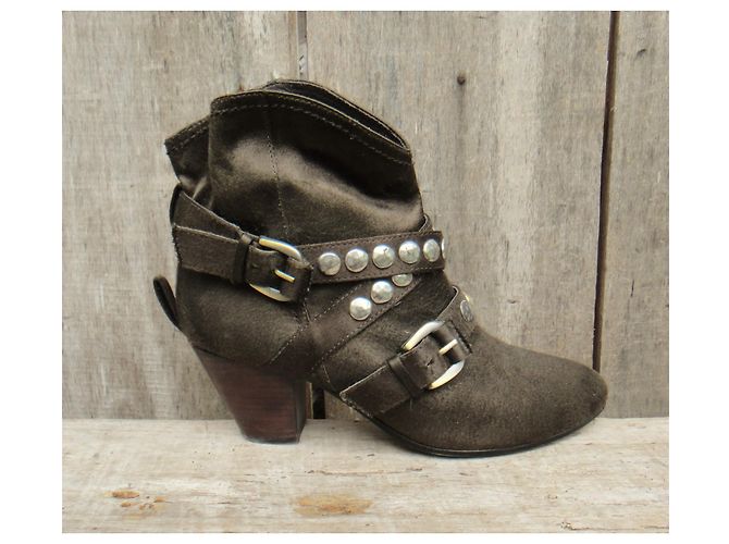Botas Western Ash Castanho Escuro Couro e Tecido 37
