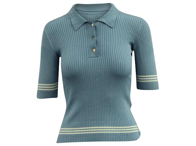 Sandro Eleonore Polo Style Rib-knit Sweater In Light Blue Viscose Cellulose fibre  ref.603383