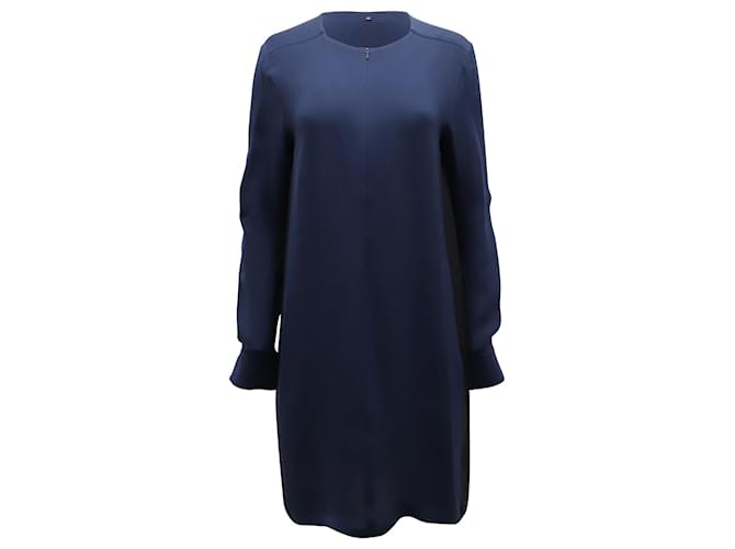 Sportmax Front Zip Long Sleeve Mini Dress in Navy Blue Silk  ref.603387
