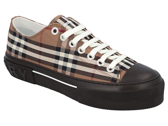 Burberry men jack check sneakers in brown cotton  ref.603855
