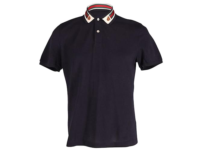Gucci upperr And Web Stripe Polo Shirt in Navy Blue Cotton  ref.603875