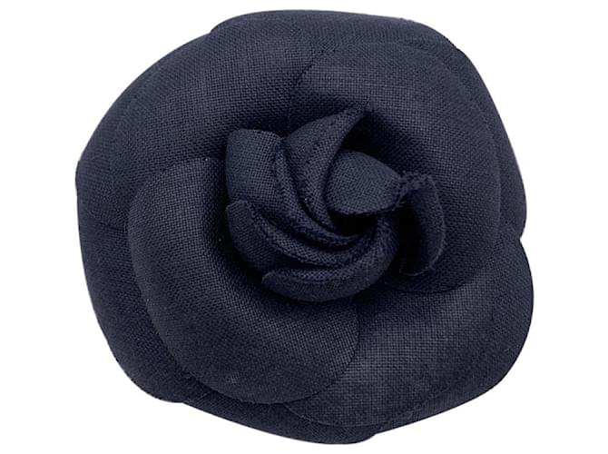 Chanel Vintage Black Silk Flower Small Camellia Camelia Pin Brooch