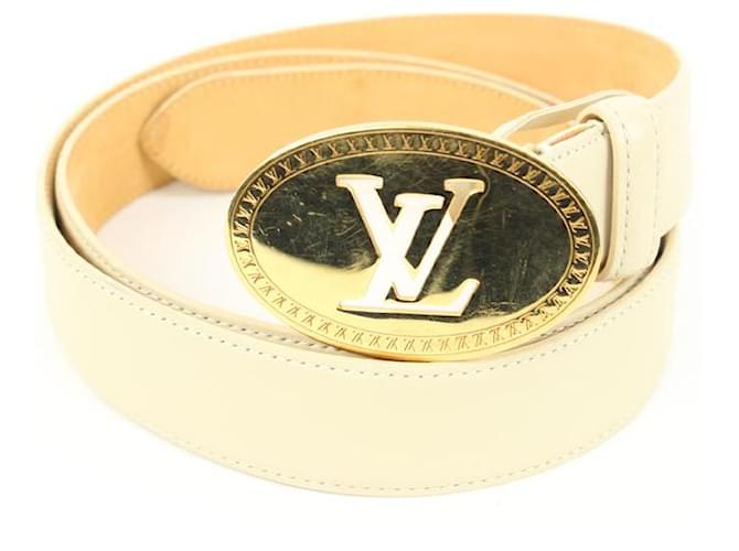 Louis Vuitton 90/36 Cinto com iniciais LV recortadas em marfim x ouro Ouro branco  ref.603926