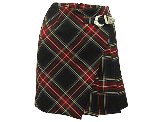 Maje Judie Asymmetric Plaid Mini Skirt in Multicolor Polyester   ref.603976