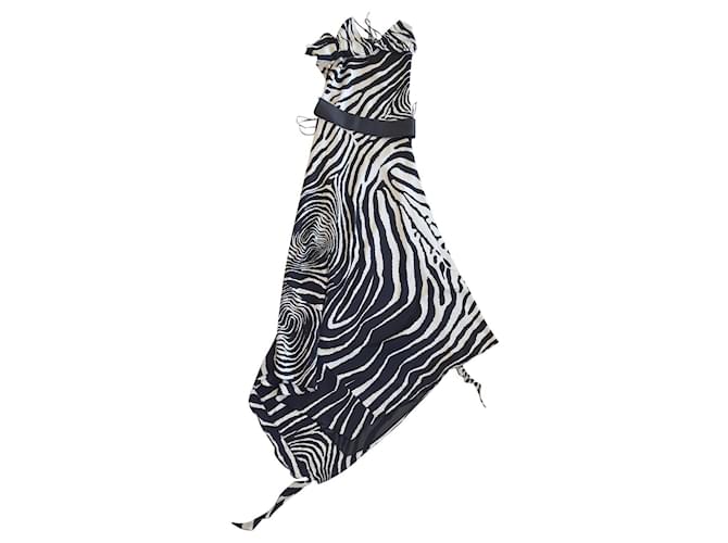 Autre Marque Long plunging backless dress Zebra print Silk  ref.603992