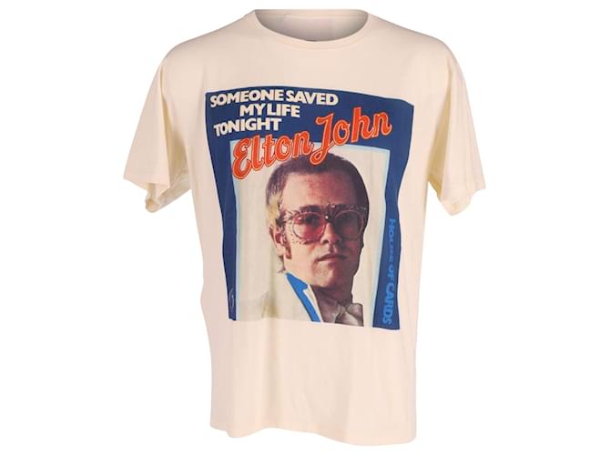 Camiseta de algodón blanco con estampado Elton John de Gucci  ref.604048