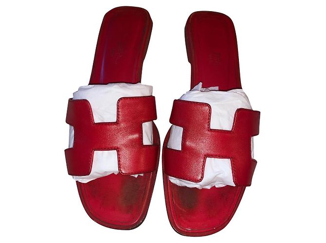 Mules Oran Hermès pointure 38,5 Rouge