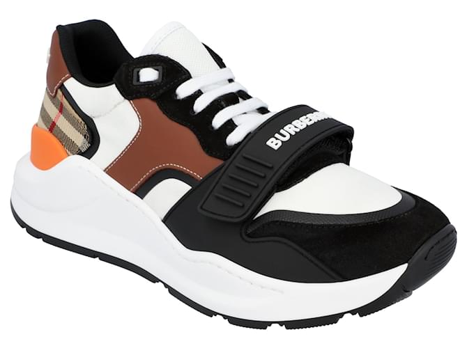 Sneakers ramsey da uomo di Burberry in mix di pelle nera e beige archivio Cotone  ref.604110