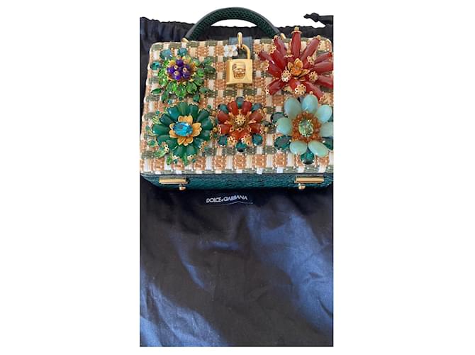 Dolce & Gabbana Verzierte Box-Clutch Grün Exotisches Leder  ref.604141